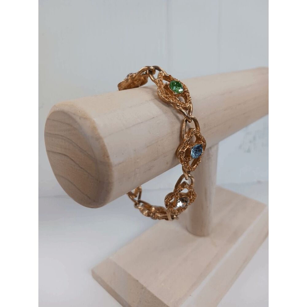 Dainty Opulent Gold and Multicolored CZ Crystal Bracelet Baroque Style